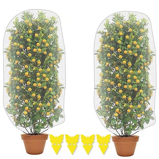 防虫ネット 植物保護カバー 2個セット 防鳥ネット メッシュ巾着式 虫鳥除け網 通気性 引き紐付き 園芸用ネット 鳥害対策 (80*100cm)