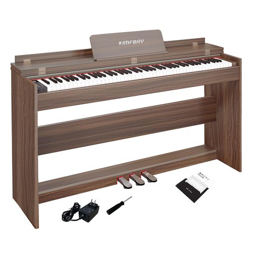 【88鍵ハンマー鍵盤】88鍵ハンマーアクション鍵盤はアコースティックピアノの触感を再現した、指の強弱を正確に捉えることでグランドピアノの感触を表現します、低音域から高音域まで独特のタッチを実現。グランドピアノの代わりとして最適な電子ピアノです。 【強力な音源】フランス製デジタルチップがアコースティックピアノの音を再現し、アコースティック電子ピアノのリアルな響きを奏でることができます、128種類の音色・デュアルステレオスピーカー。ダイナミックステレオテクノロジーで高音質なスピーカーとリアルなピアノ音をサンプリング(外部スピーカーでさらに音質向上)。 【独習/指導に最適】KIMFBAYアップライト電子ピアノは、アコースティックピアノに最も近い鍵盤タッチと音色で、作曲、練習、演奏のための幅広い空間を提供します。MIDI/USBインターフェイスは、このキーボードピアノをスマートデバイスに接続し、独習/指導が可能です。金属製の3ペダルにより、感情を正確にコントロールし、表現することができます。(ペダルソケットはピアノ本体の底面にあります)。