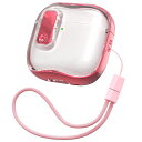 RFUNGUANGO(安全ロック付き)Airpods第4世代用透明保護ケース、ソフトTPU透明Airpods4保護ケース-クリーニングキット、ホワイトストラップ付き、ローズゴールド