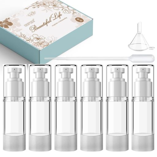 真空ボトル30ml6個入りポンプボトル化粧品小分けポンプタイプエアレスプッシュ瓶温泉旅行瓶プラスチック容器詰め替え容器透明携帯液体用乳液用旅行用品漏れ防止