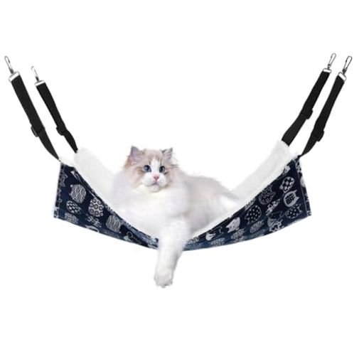 アウトドア 1.【製品仕様】冬夏両用の猫ハンモック、10kgまでの荷重に耐えられます。展開 サイズ: 約60x50cm。猫、小型犬、ウサギ、ハムスターなどの小型動物に最適です。 2.【両面使用】一面が柔らかい素材でふわっふわの暖かい冬用です。もう一面がキャンバス生地で、通気性に優れていて、暑い夏用です。 3.【調節可能&amp;金具丈夫】 ストラップにベルトバックル設計で、金物工具は昇級で補強され,折れにくいし、取り付けケージや椅子のサイズによって、ベルトの長さを調節可能です。 4.【インストール簡単】 フックをひっかけるだけなので、工具不要、ケージ等に簡単インストールできます。猫ちゃんがゆらゆら揺られながら心地よく眠れ、快適なお昼寝タイムが実現可能です。 ✔5.【洗い可能】洗えうので繰り返し使え、いつでも清潔、キレイに保持できます。(ご注意、フックが金属ですので、手洗いか洗濯ネットのご使用をお勧めします)。