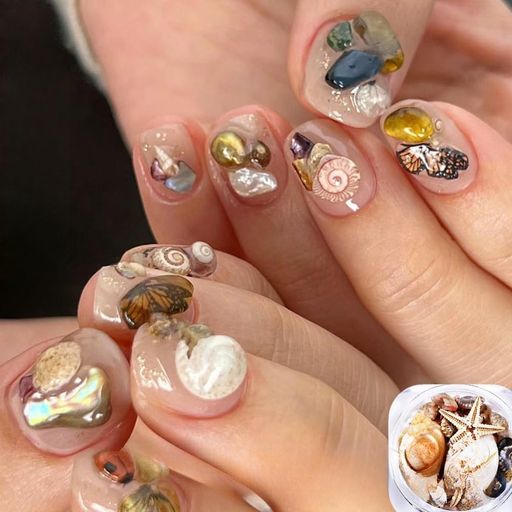 天然の巻貝ネイルアートストーンネイルパーツ5D手芸リボン異なるリボンのスタイルオーロラ漫画かわいい..