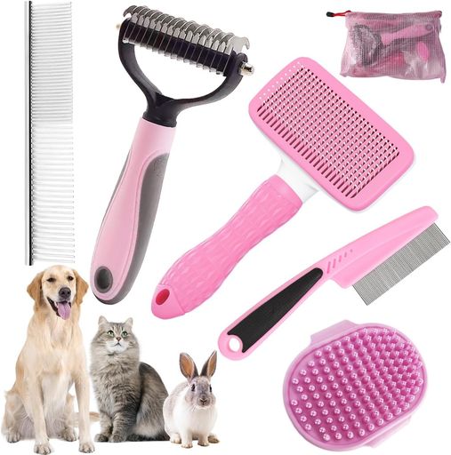 KUEIOX 猫犬用ブラシセット、6点セットペット用ブラッシングセット収納袋付き - 犬...