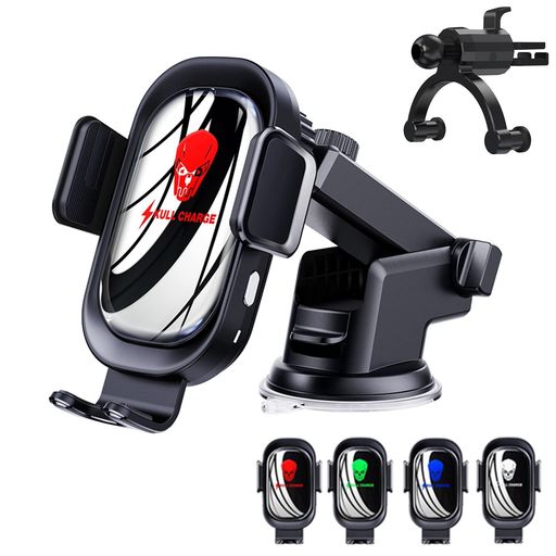 SKULLCHARGE【超かっこいい頭蓋骨ライト】車載ワイヤレス充電器Qi15W急速充電車載ホルダースマホスタン..