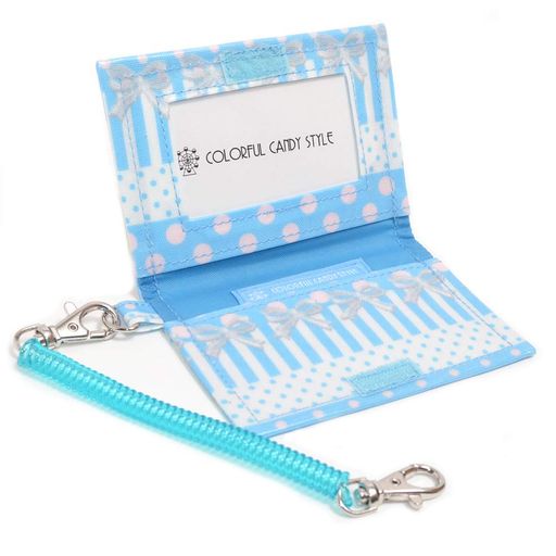 COLORFULCANDYSTYLEパスケース女の子こども定期入れ電車二つ折りコイルチェーンフック付きポルカドットとレースリボンに魅せられて(ライトブルー)N5908800