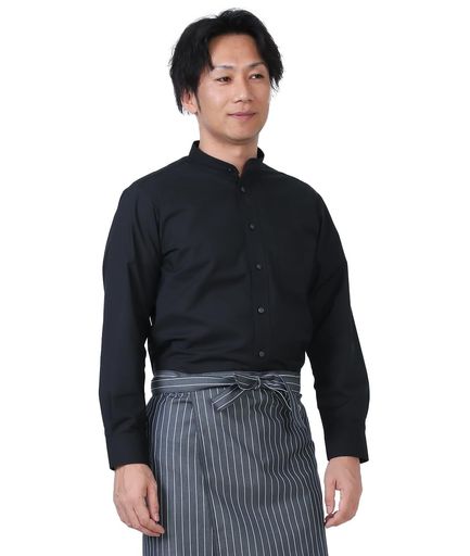[セブンユニフォーム]GH7021-9ブラックS長袖シャツスタンドカラーシャツオックスフォード飲食店制服