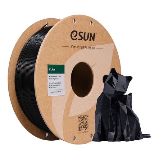eSUN PLA Plus 3Dプリンターフィラメント 寸法精度+/-0.03mm、1.75mm径 正味量1KG (2.2LBS) スプール造形材料PLA材料 (黒)