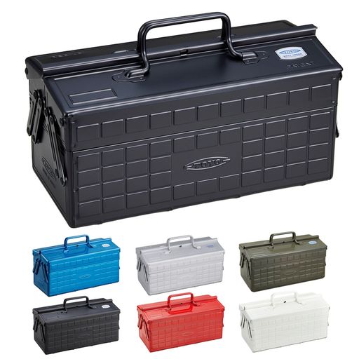 商品重量:2.6kg / 耐荷重:15kg 外寸サイズ:350x160x215mm / 内寸サイズ:348x158x103mm 色:ブラック(黒) / 材質:スチール / 製造国:日本製 / φ4mmシリンダー錠取付可能 両開きの開閉式 かつ2段式。小型ながら収納力抜群 スライド式小物皿もついており、ホーム用として便利な小型タイプです。 工具収納はもちろん、キャンプ・DIY・アウトドア・インテリアなど、様々な用途で使えます。 カラーバリエーション豊富で、お好きな色からお選びいただけます。
