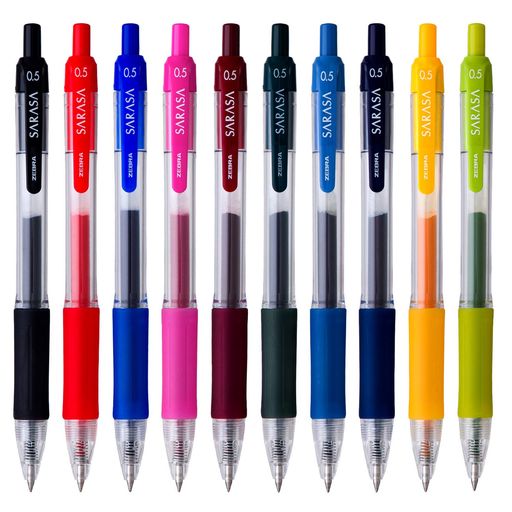 【サラサ】サラサラ書き味、事務用やノート書きに! 【特長】顔料インクのため耐水性、耐光性に優れています 【ボール径】0.5mm。 【素材】軸は樹脂・ラバーグリップ付 【最大軸径】11.2mm