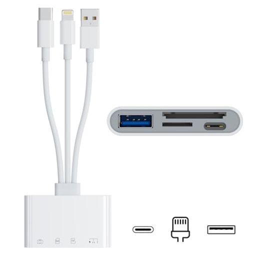 【2026新モデル】4in1 SDカードリーダー SD/TF(MicroSD)対応 USB-C/USB-A/Lightning 多機能USB-Cポート搭載(音声出力・急速充電・データ転送) OTG機能 高速5Gbps双方向データ転送 最大2TB 設定不要