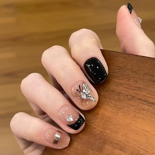 SEMTIMネイルチップ30枚入3Dミディアムショートラウンドつけ爪短めネイルチップミディアムロングネイル人気和風かわいいシンプルおしゃれ成人式入学式卒業式付け爪チップ(BY1965)