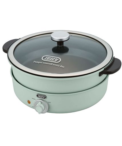 【Toffy/トフィー】 電気グリル鍋 K-HP2 たこ焼きプレート 3WAY 煮る 焼く 炊く 蒸す 3.5L 1200W高火力 2色鍋 チーズフォンデュ レトロ ペールアクア K-HP2-PA