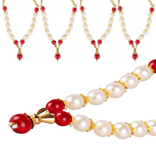 AditriCreation4個セット造花リボンガーランドハールマラアイドル用マラプージャスリンガーアーティクルオーナメント(サイズ4インチ)レッド&ホワイト-1