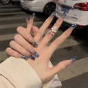 ネイルチップショートラウンド24枚入ネイルチップキャッツアイつけ爪紫蝶結びダイヤモンド3Dネイルシール肌色人気和風可愛いシンプルおしゃれパーティーネイルチップ秋...