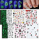 Chisaflyネイルシールハロウィンパンプキンおばけゴーストコウモリ蓄光ネイルパーツハロウィーンネイル用シールクモスカル6枚セット