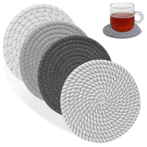 SensaBlissコースター吸水コースター天然コットン素材手編み断熱パッド厚手滑り止め茶パッドコップ敷き..
