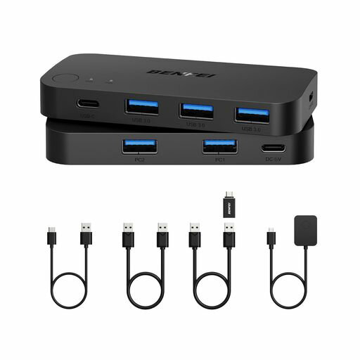 ✅【2台のコンピューター間で複数のUSBデバイスを共有】: BENFEI 2入力4出力 USB 3.0/USB-C KVMスイッチは、キーボード、マウス、Uディスク、プリンター、スキャナー、USBカメラ、ヘッドフォンなどの3つのUSB 3.0と1つのUSB-Cデバイスを2台のコンピューターで共有できます。仕事用のコンピューターと個人のコンピューターを自由に切り替えるのに便利で、ドライバーは不要で、Windows 7/10/8/8.1/7/Vista/XP、Mac OS、Linux、Chrome OSなどの複数のOSと互換性があります。❗注意: 製品の Type-C 出力インターフェースはデジタルヘッドフォンのみをサポートし、アナログヘッドフォンはサポートしません。 ✅【5Gbpsデータ転送/プラグアンドプレイ】: 3つのUSB 3.0ポートと1つのUSB-Cポートを備えたBENFEI USBスイッチャーは、最大5Gbpsのデータ転送速度をサポートします。Uディスク、モバイルハードディスクからコンピューターにデータを簡単に転送できます。USB 2.0との下位互換性もあります。