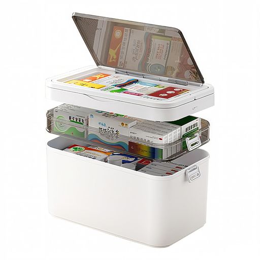 FANDHY救急箱薬箱3段薬収納ボックス大容量薬箱透明引き出しで見やすい手提げ薬入れ家庭用多機能収納小..