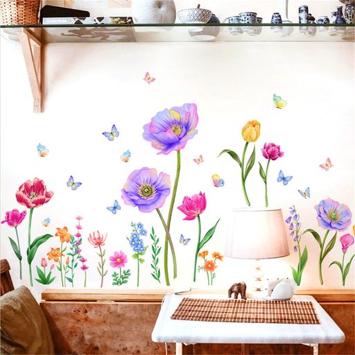 WOHAHAウォールステッカー花おしゃれ花植物ウォールシール壁紙多彩な花柄花の間を舞う蝶々HomeWallStickerDecorArt壁飾り壁紙シールはがせるオシャレ台所寝室御洒落ウォールデコ防水剥がせる