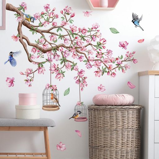 ウォールステッカーおしゃれはがせるピンク桃花バーディーウォールシール壁にはるシール飾りwallpaperdecorationsforlivingroombedroom壁紙