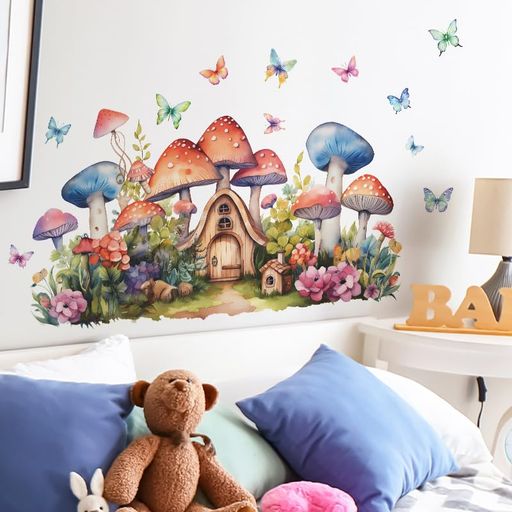 ウォールステッカー おしゃれ はがせる 漫画 蝶 キノコ部屋 ウォールシール 壁にはるシール 飾り wall paper decorations for living room bedroom 壁紙
