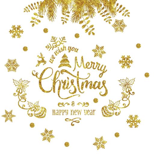 HOTIYOK黄金クリスマスステッカーウォールステッカー雪の結晶merrychristmasdecor英語壁ステッカーおしゃれクリスマス窓シール静電気クリスマスシール窓に貼るシール部屋飾り両面の目に見オ…