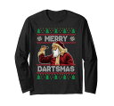 ダーツを弾くアグリークリスマスサンタ「MerryDartsmas」ファニー長袖Tシャツ
