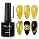 MIZHSEユニバーサルゴールドキャットアイジェルネイルポリッシュ、マグネットスティック付き9Dワイドマグネットジェルポリッシュ、10mlギャラクシー効果明るいグリッターシマーキャット…