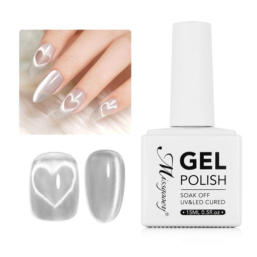 Missgooeyマグネットネイル超微粒ジェルネイルマグネットジェルキャッツアイジェルキラキラ単色15mlUV/LED対応ポリッシュタイプ初心者&プロ適用(超微粒子/シルバー)