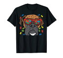 ボクサーフェイスパズルメガネ自閉症啓発犬恋人オーナーTシャツ