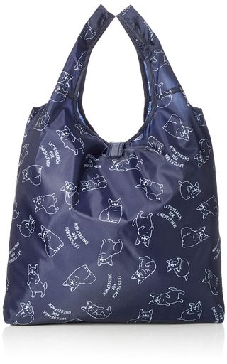 [オーエフエス]ショッピングバッグハリネズミ柄クルクルコンパクトタイプ1810-4324-05ネイビードッグ