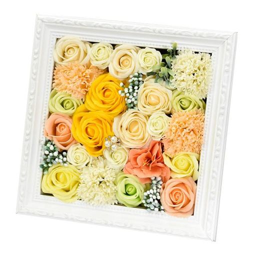 ポピー名古屋ソープフラワーシャボンフラワー造花ギフトプレゼントフラワーフレームバラ額縁約24cm厚紙ケース入りS-200イエロー