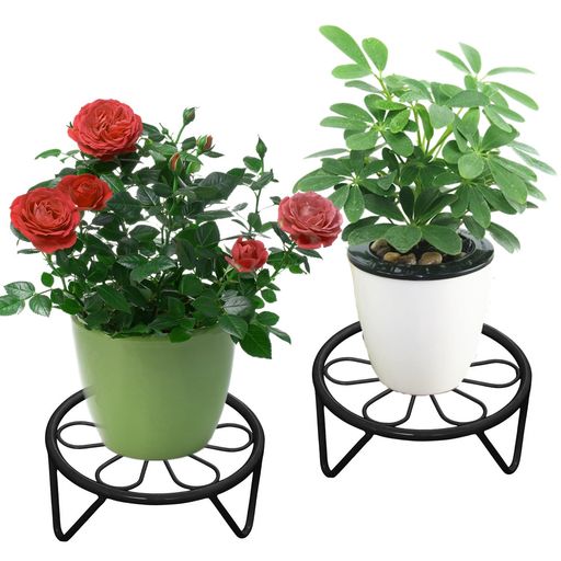 Flower Stand - KThome2個組アイアンアンフラワースタンドインテリアガーデニングラック鉢植えフラワースタンド花台植木鉢単層鉄製直径23cm高さ13cm園芸ラック室内/屋外/居間