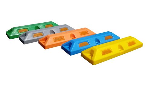 軽量プラスチック車止めパーキングストップ80mm重さ1kg(専用固定アンカーセット)黄色2本セット