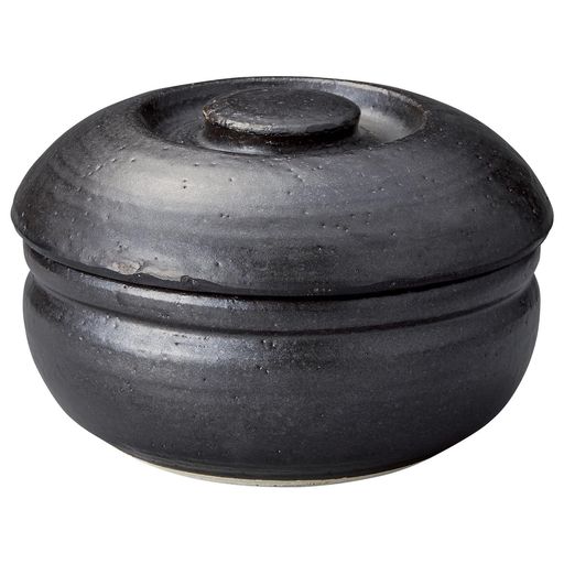 万古焼おひつ器3合用黒釉直径約19...