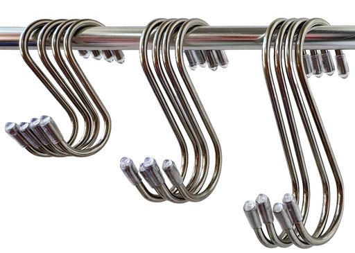 S字フック12個セット3サイズ(7/9/11cm)ステンレス製プラスチックカバー付き傷防止キッチン/クローゼッ..