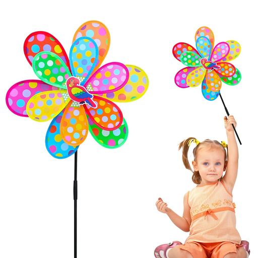 庭園ウィンドスピナー写真付きカラフルドットの風車オーナメント屋外芝生デコレーションアイテム(オウム)