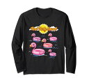 プールパーティスクワッドピンクフラミンゴフローターフロックサマーパーティ長袖Tシャツ