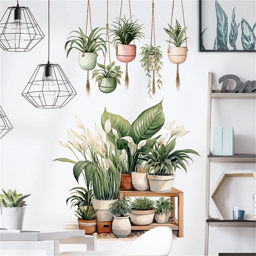 ウォールステッカー観葉植物おしゃれ吊り下げ植物と棚壁ステッカーはがせるボタニカルウォールデコウォールシール壁にはるシール飾りwallpaperdecorationsforlivingroombedroom壁紙