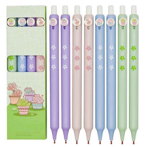 Maydahui8本おしゃれ多肉盆栽ノック式ボールペン0.5mm黒かわいい面白い植物サボテン花ペンジェルボール..