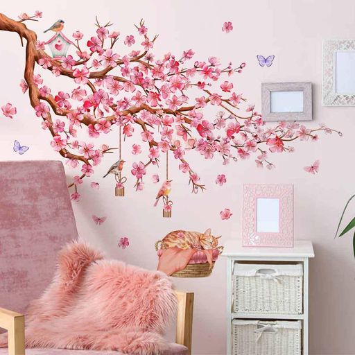 ウォールステッカー おしゃれ はがせる ピンク 花 蝶 バーディー ウォールシール 壁にはるシール 飾り wall paper decorations for living room bedroom 壁紙