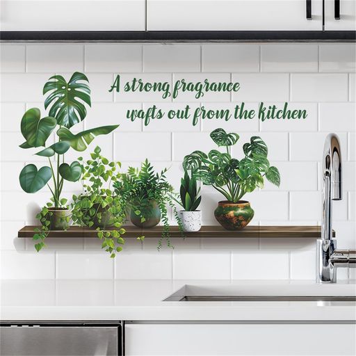 WALLMEII ウォールステッカー グリーン 鉢植え 英語スローガン 観葉植物 シミュレーション 緑の葉 壁紙シール はがせる おしゃれ 春 景色 壁飾り 子供 リビングルーム 寝室 学習 インテリア …