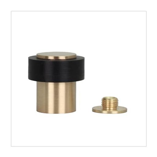 EVIハードウェア|真鍮製ドアストッパー|24x35mm|ねじ込み式ベース|マットサテン仕上げ、黒色天然シリコ..