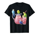 インコとピンクのレモネード-ガラスのセキセイインコTシャツ