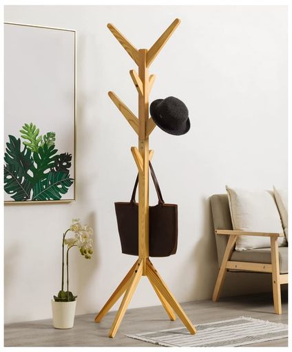 木製コートラックスタンド8フック、頑丈な自立型コートラック、ツリー型コートラック服/帽子/バッグ/スカーフ/ハンドバッグ/アクセサリー、純粋な天然固体木製コート...