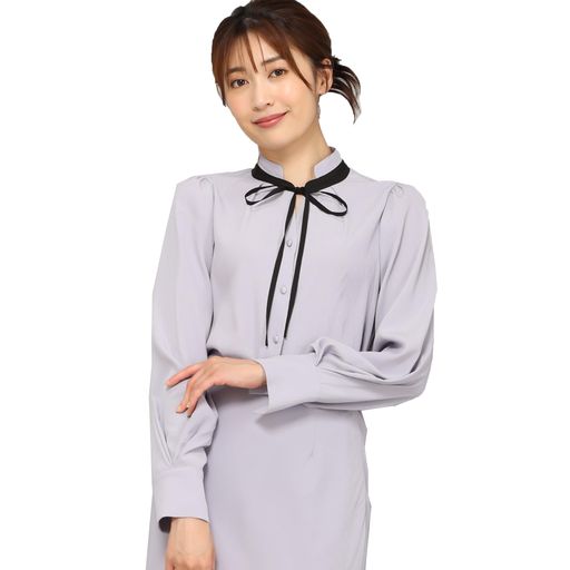 [ミッシュマッシュ]クラシックハンマーサテン配色ボウタイブラウス/MM348101BLUEFレディース