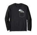ヨウム面白いアフリカ灰色のオウムTシャツポケット灰色の鳥AfricanGreyParrot長袖Tシャツ