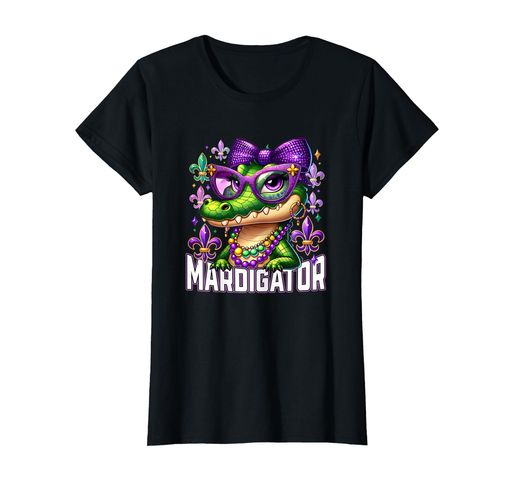 MardigatorマルディグラワニビーズマスククロコダイルデザインTシャツ