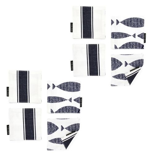 スタイルデコール(STYLEDecor)コースターリバーシブル8枚セットブルーフィッシュ綿100%おしゃれ布洗えるスタイルデコールW3000522