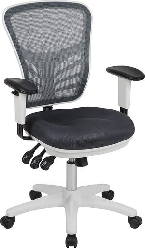 フラッシュファニチャー(FlashFurniture)ミッドバックエグゼクティブ多機能回転式オフィスチェアダークグレーメッシュ/ホワイトフレーム人間工学調節可能アーム68.6Dx64.8Wx112.4Hcm